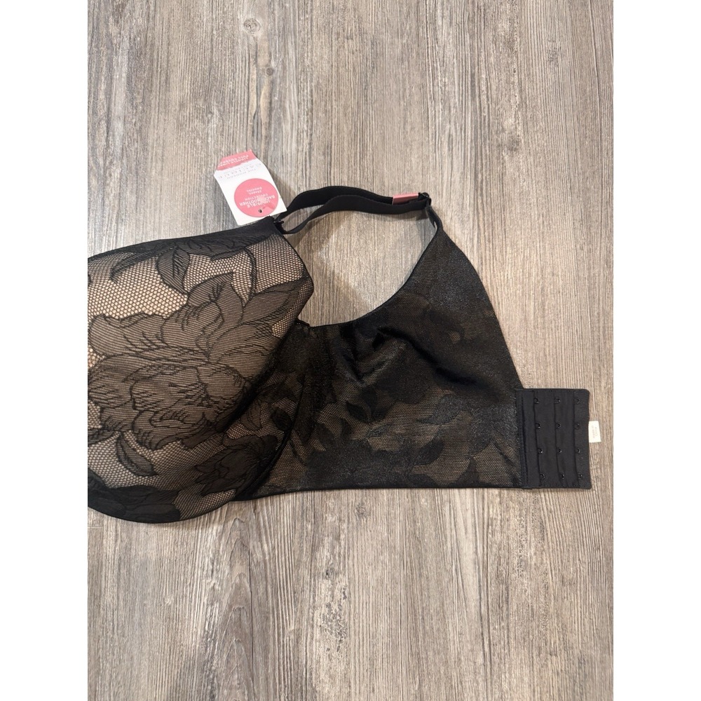 Cacique Invisible Lace Backsmoother Bra 40H Black Floral Full Coverage NWT - Picture 4 of 12
